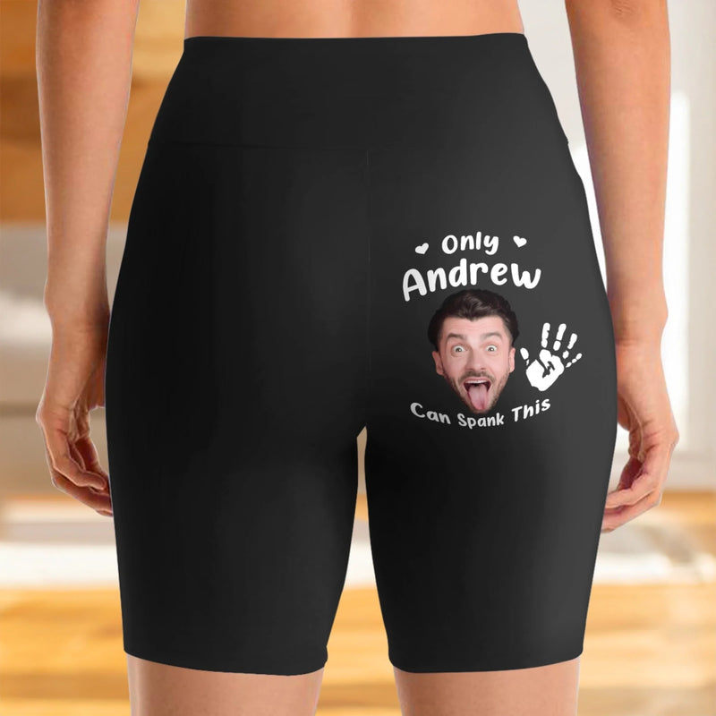 Custom Photo Certified Spanking Zone - Couple Personalized Custom Biker Leggings - Gifts For Wife, Anniversary