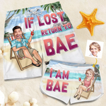 Custom Photo Vacation With Bae - Funny Personalized Custom Tropical Hawaiian Aloha Couple Beach Shorts - Summer Vacation Gift, Birthday Party Gift For Couple, Husband, Wife