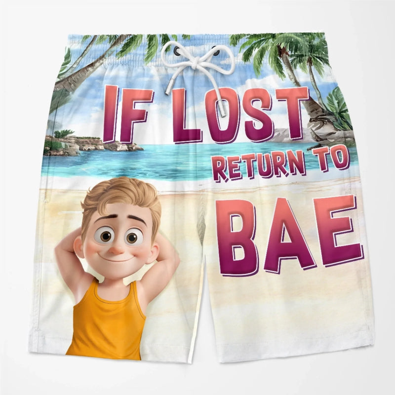 Lost And Found With Bae - Funny Personalized Custom Tropical Hawaiian Aloha Couple Beach Shorts - Summer Vacation Gift, Birthday Party Gift For Husband Wife