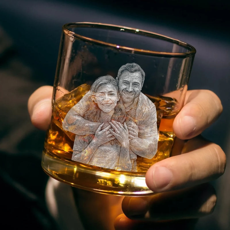 Custom Photo Cheers To The Man Who Won The Jackpot - Couple Personalized Custom Whiskey Glass With Bottom And Side Engraving - Gift For Husband Wife, Anniversary