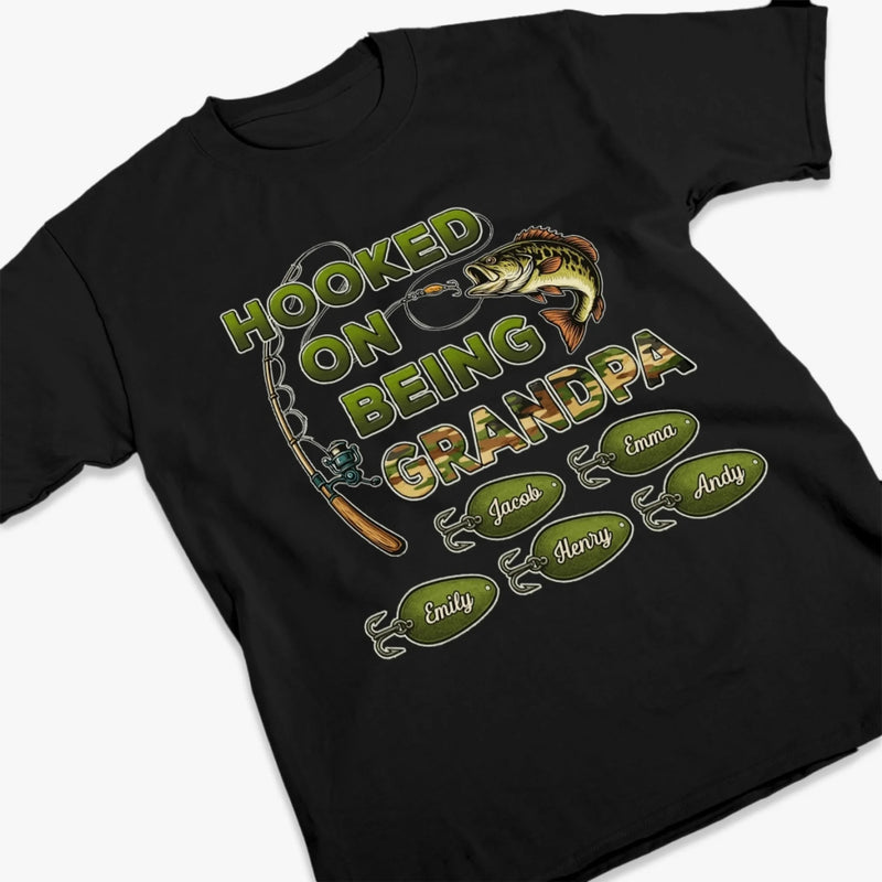 Hooked On Fatherhood - Family Personalized Custom Unisex T-shirt, Premium T-shirt, Hoodie - Father's Day, Gift For Dad, Grandpa