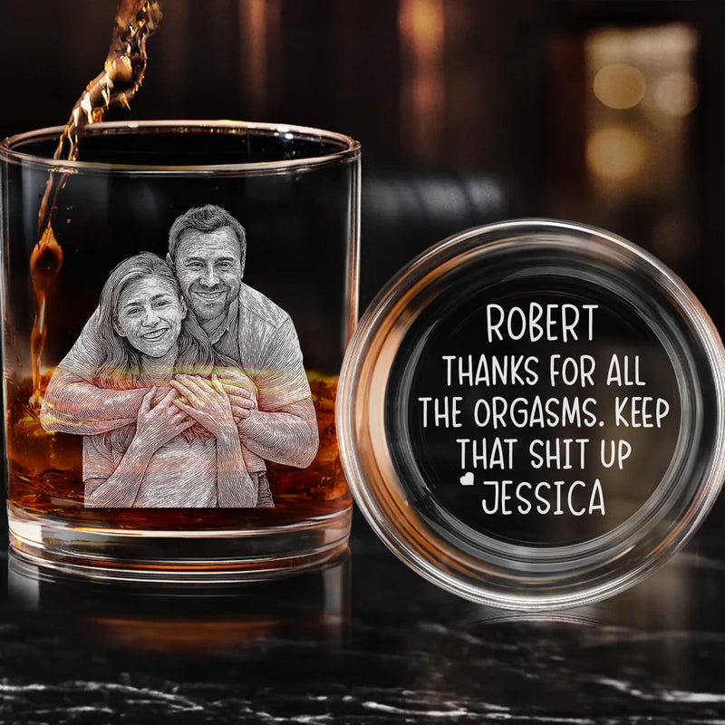 Custom Photo Keep Doing What You Do Best - Couple Personalized Custom Whiskey Glass With Bottom And Side Engraving - Gift For Husband Wife, Anniversary