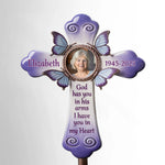 Custom Photo Butterfly Kisses From Heaven - Memorial Personalized Custom Stain Glass Style Acrylic Garden Stake - Sympathy Gift For Family