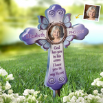 Custom Photo Butterfly Kisses From Heaven - Memorial Personalized Custom Stain Glass Style Acrylic Garden Stake - Sympathy Gift For Family