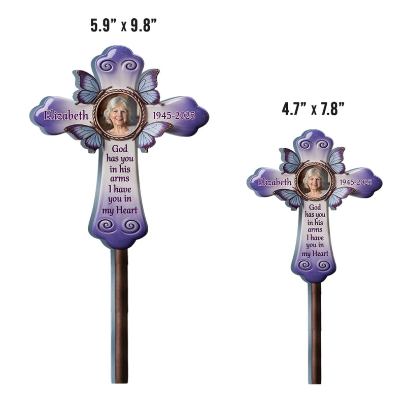 Custom Photo Butterfly Kisses From Heaven - Memorial Personalized Custom Stain Glass Style Acrylic Garden Stake - Sympathy Gift For Family Members