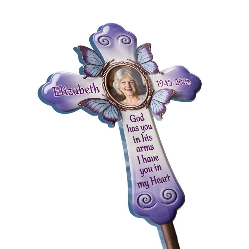 Custom Photo Butterfly Kisses From Heaven - Memorial Personalized Custom Stain Glass Style Acrylic Garden Stake - Sympathy Gift For Family Members