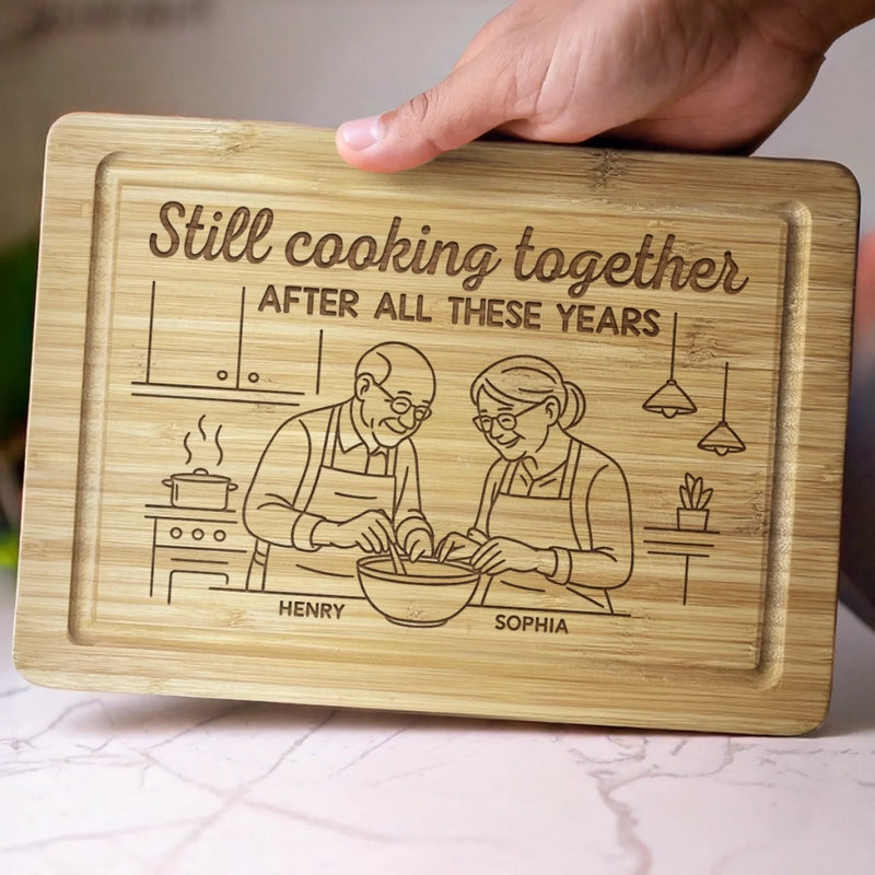 Seasoned With Stories And Spice - Couple Personalized Custom Engraved Wooden Cutting Board - Gift For Husband Wife, Anniversary