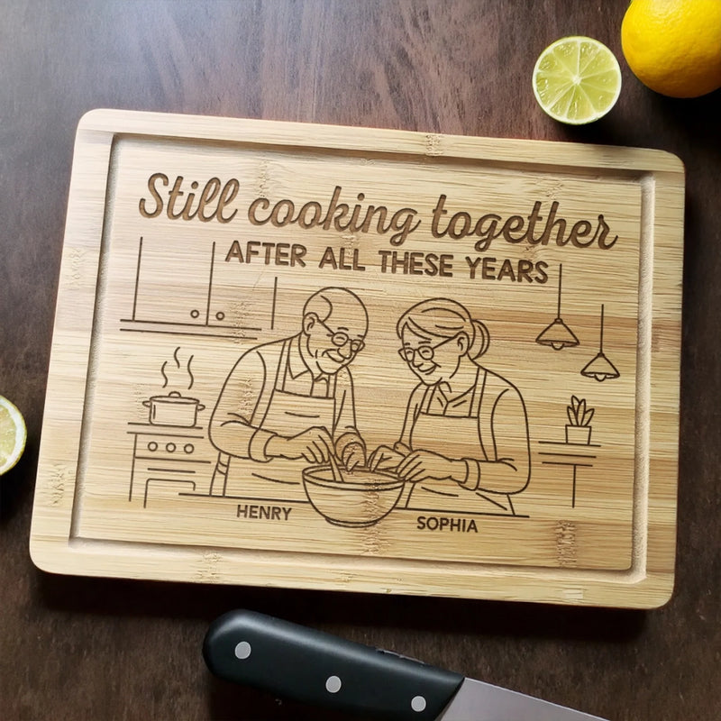 Seasoned With Stories And Spice - Couple Personalized Custom Engraved Wooden Cutting Board - Gift For Husband Wife, Anniversary
