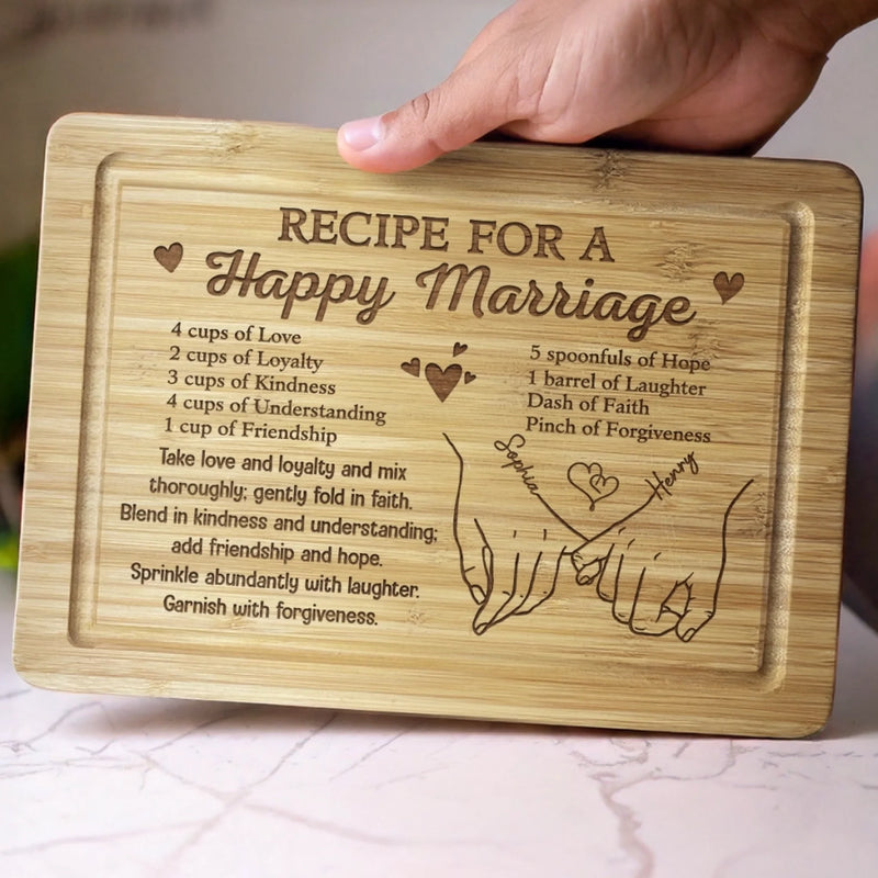 Stirred With Love Since Day One - Couple Personalized Custom Engraved Wooden Cutting Board - Gift For Husband Wife, Anniversary