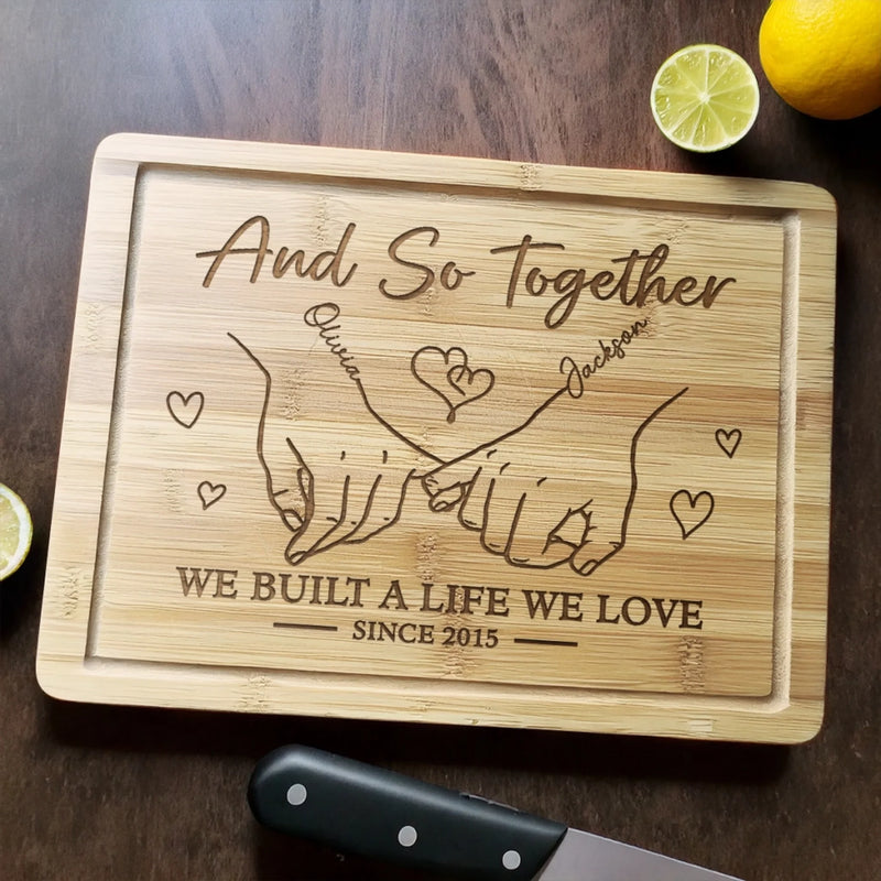Whisking Through Life Together - Couple Personalized Custom Engraved Wooden Cutting Board - Gift For Husband Wife, Anniversary