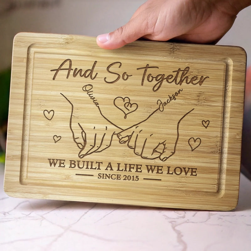 Whisking Through Life Together - Couple Personalized Custom Engraved Wooden Cutting Board - Gift For Husband Wife, Anniversary