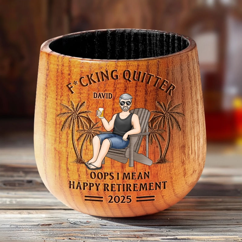 Retired And Loving It - Coworker Personalized Custom Wooden Whiskey Glass - Appreciation, Retirement Gift For Coworkers, Work Friends, Colleagues