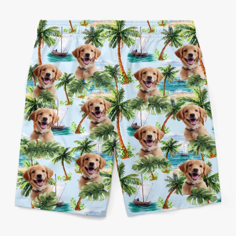 Custom Photo Paws And Paradise - Dog & Cat Personalized Custom Tropical Hawaiian Aloha Men Beach Shorts - Summer Vacation Gift For Pet Owners, Pet Lovers