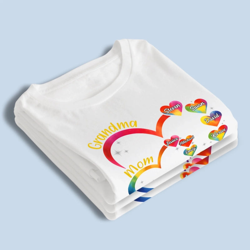 Love Stitched Into Every Name - Family Personalized Custom Unisex T-shirt, Premium T-shirt, Hoodie - Mother's Day, Gift For Mom, Grandma