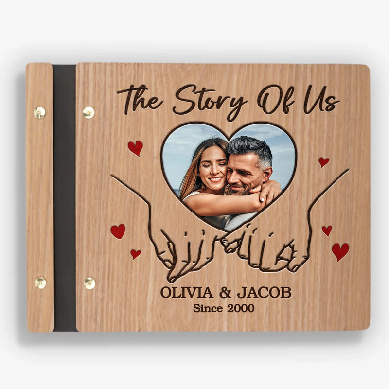 Custom Photo The Story Of Us - Couple Personalized Custom Wooden Scrapbook - Gift For Husband Wife, Anniversary