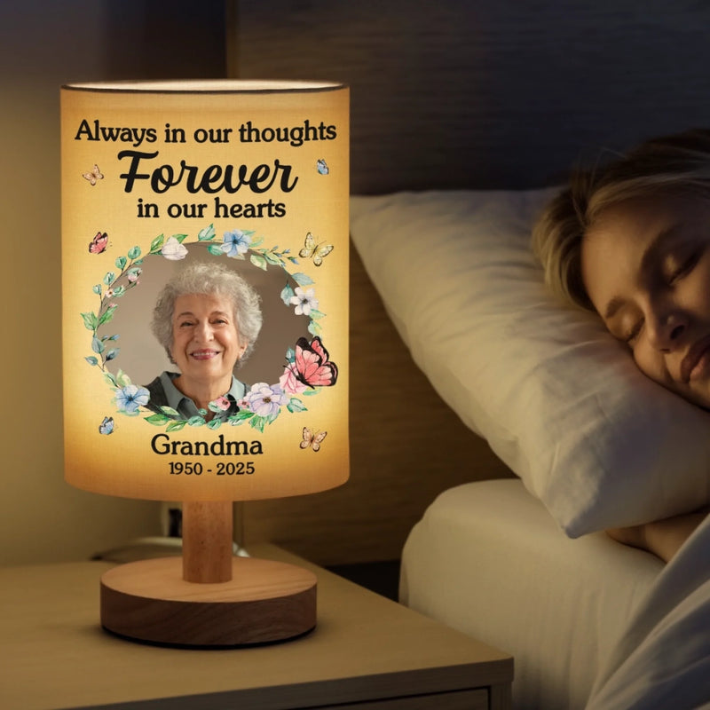 Custom Photo Butterfly Kisses From Heaven - Memorial Personalized Custom Linen Bedside Table Lamp - Sympathy Gift For Family Members