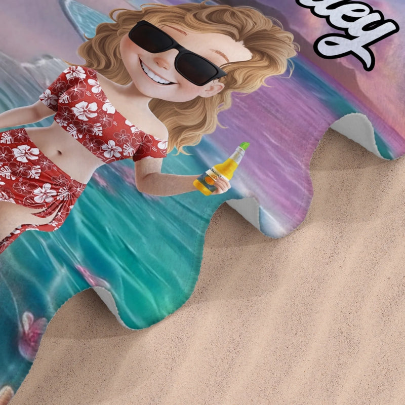 Catch Me Where The Waves Are - Bestie Personalized Custom Beach Towel - Summer Vacation Gift, Birthday Pool Party Gift For Best Friends, BFF, Sisters