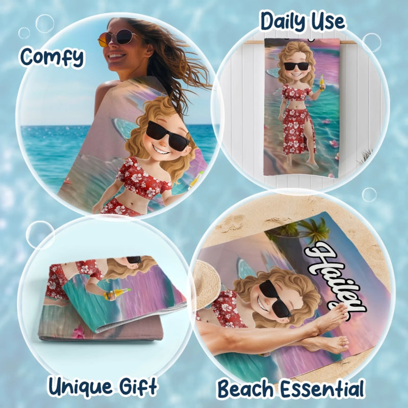 Catch Me Where The Waves Are - Bestie Personalized Custom Beach Towel - Summer Vacation Gift, Birthday Pool Party Gift For Best Friends, BFF, Sisters