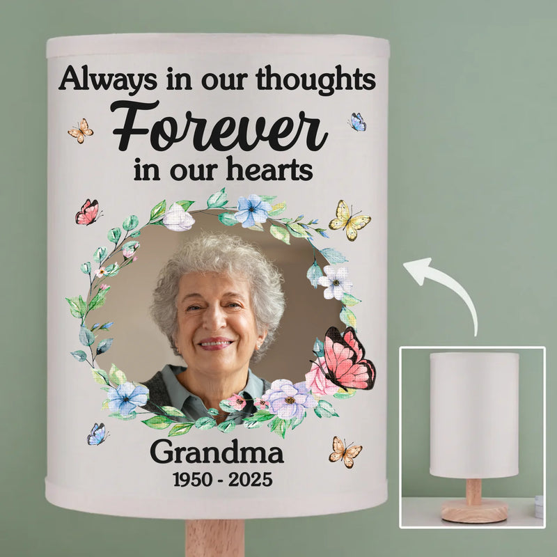 Custom Photo Butterfly Kisses From Heaven - Memorial Personalized Custom Linen Bedside Table Lamp - Sympathy Gift For Family Members
