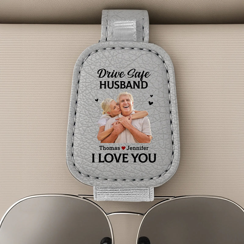 Custom Photo A Piece Of My Heart Rides With You - Couple Personalized Custom Leather Car Visor - Gift For Husband Wife, Anniversary