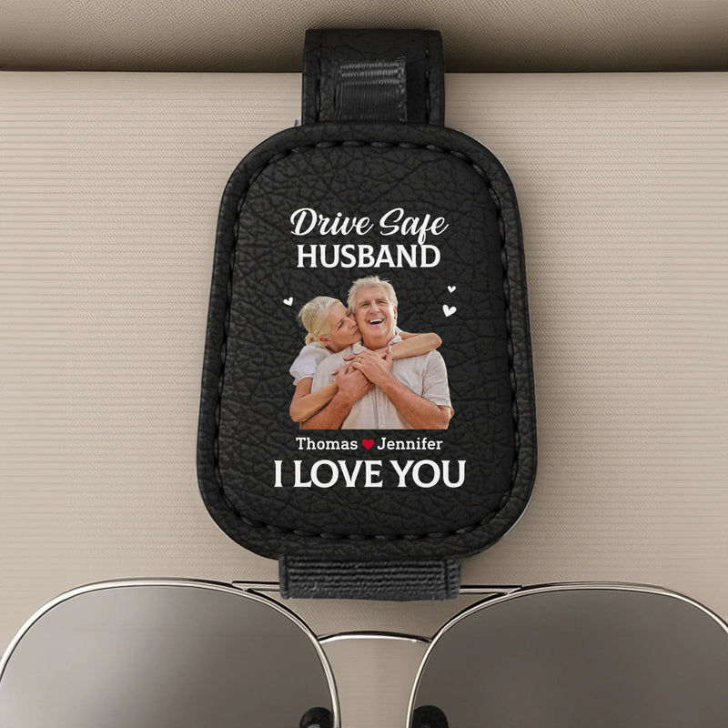 Custom Photo A Piece Of My Heart Rides With You - Couple Personalized Custom Leather Car Visor - Gift For Husband Wife, Anniversary