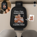 Custom Photo A Piece Of My Heart Rides With You - Couple Personalized Custom Leather Car Visor - Gift For Husband