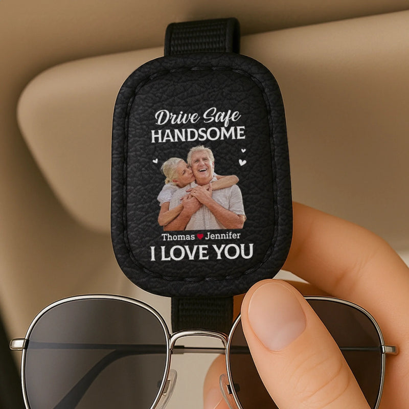 Custom Photo A Piece Of My Heart Rides With You - Couple Personalized Custom Leather Car Visor - Gift For Husband Wife, Anniversary