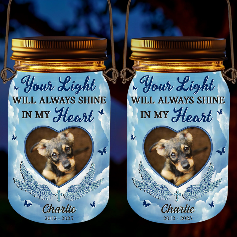 Custom Photo Love Like Yours Never Dims - Memorial Personalized Custom Solar Jar Lantern - Sympathy Gift For Pet Owners, Pet Lovers