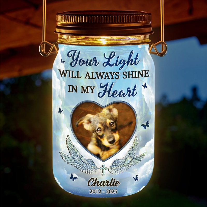 Custom Photo Love Like Yours Never Dims - Memorial Personalized Custom Solar Jar Lantern - Sympathy Gift For Pet Owners, Pet Lovers