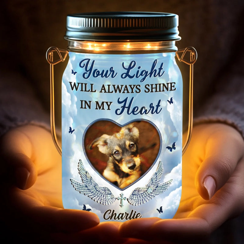 Custom Photo Love Like Yours Never Dims - Memorial Personalized Custom Solar Jar Lantern - Sympathy Gift For Pet Owners, Pet Lovers