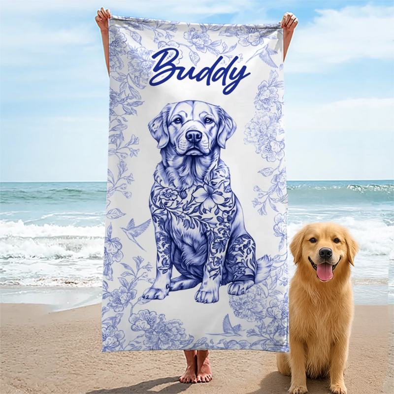 Hello Sunshine - Dog Personalized Custom Beach Towel - Summer Vacation Gift, Birthday Pool Party Gift For Pet Owners, Pet Lovers