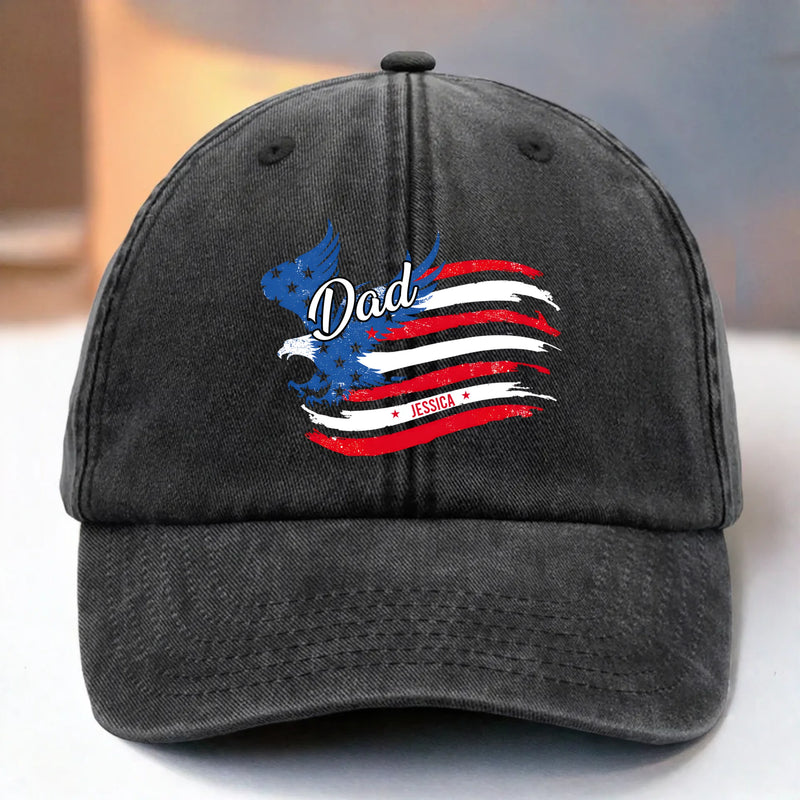 Forever Papa - Family Personalized Custom Vintage Washed Denim Baseball Cap US - 4th Of July, Gift For Dad, Grandpa