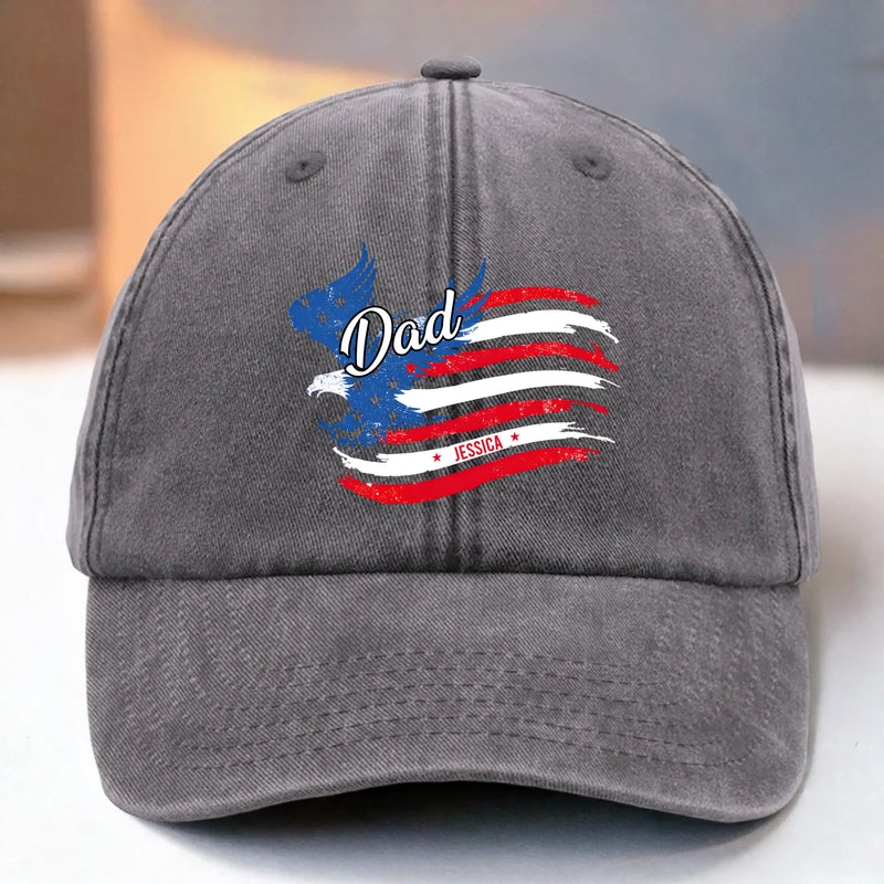 Forever Papa - Family Personalized Custom Vintage Washed Denim Baseball Cap US - 4th Of July, Gift For Dad, Grandpa