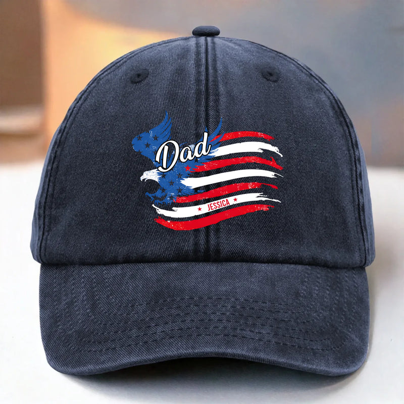 Forever Papa - Family Personalized Custom Vintage Washed Denim Baseball Cap US - 4th Of July, Gift For Dad, Grandpa