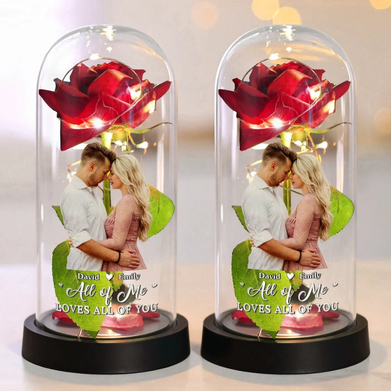 Custom Photo Light Up Eternal Rose In Glass Dome -  Personalized Anniversary Wedding Gifts For Husband And Wife, Him And Her - You Light Up My World