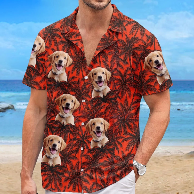 Custom Photo Paws And Palm Trees - Dog & Cat Personalized Custom Unisex Tropical Hawaiian Aloha Shirt - Summer Vacation Gift, Gift For Pet Owners, Pet Lovers