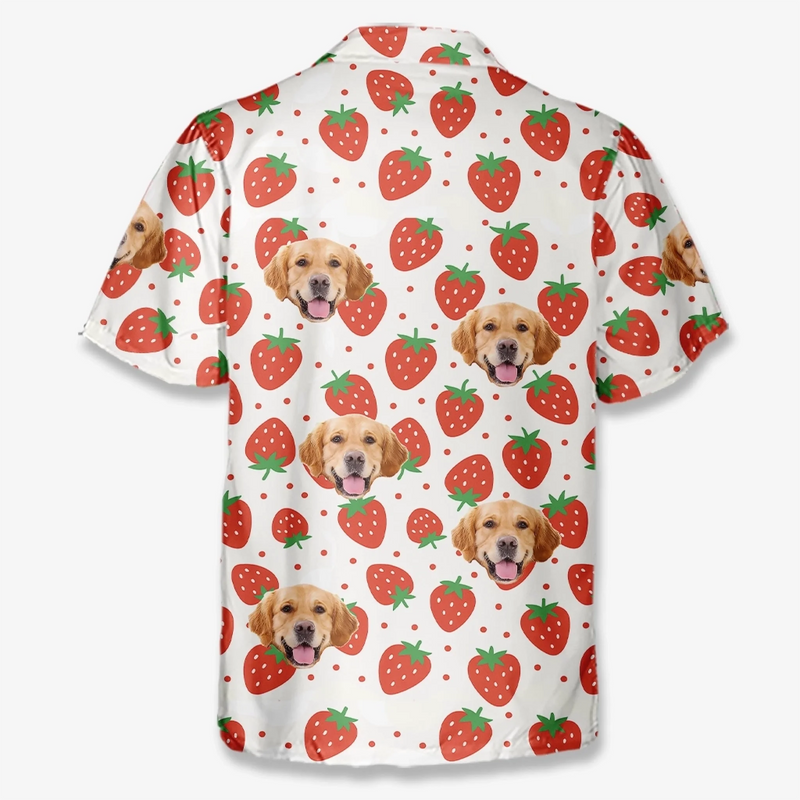 Custom Photo Strawberries And Smiles All Day - Dog & Cat Personalized Custom Unisex Tropical Hawaiian Aloha Shirt - Summer Vacation Gift, Gift For Pet Owners, Pet Lovers