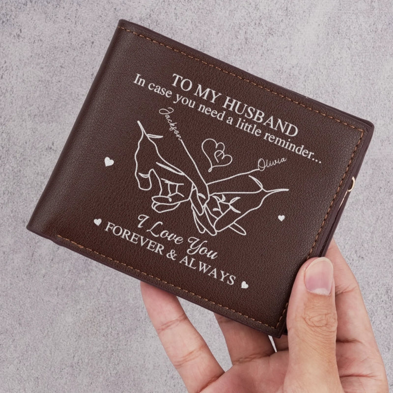 Holding On To Forever - Couple Personalized Custom Double-Sided Printed Leather Wallet - Gift For Husband Wife, Anniversary