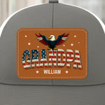 Built Like A Rock, Loves Like A Patriot - Family Personalized Custom Leather Patch Mesh Cap - 4th Of July, Gift For Dad, Grandpa, Papa