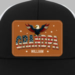 Built Like A Rock, Loves Like A Patriot - Family Personalized Custom Leather Patch Mesh Cap - 4th Of July, Gift For Dad, Grandpa, Papa
