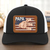 Strong Hands, Soft Heart - Family Personalized Custom Leather Patch Mesh Cap - 4th Of July, Gift For Dad, Grandpa
