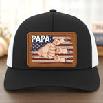 Strong Hands, Soft Heart - Family Personalized Custom Leather Patch Mesh Cap - 4th Of July, Gift For Dad, Grandpa