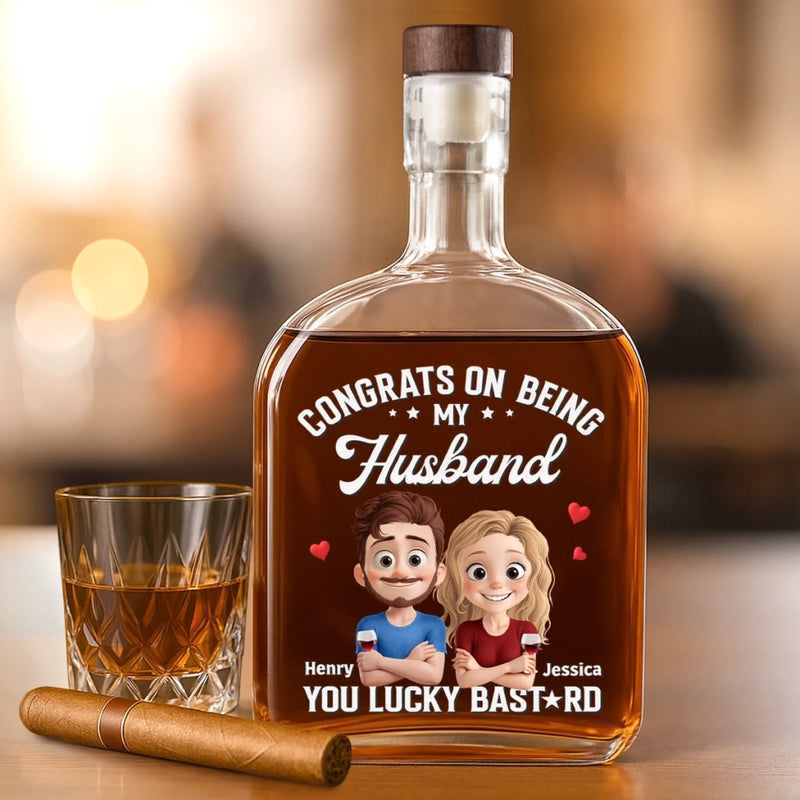 Love You More Each Day - Couple Personalized Custom Whiskey Bottle - Gift For Husband Wife, Anniversary