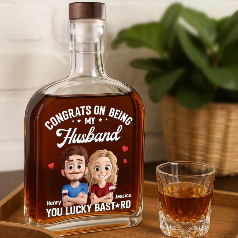 Love You More Each Day - Couple Personalized Custom Whiskey Bottle - Gift For Husband Wife, Anniversary