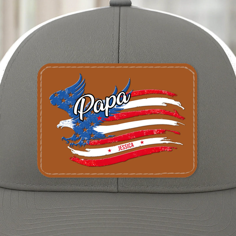 Born To Be Free - Family Personalized Custom Leather Patch Mesh Cap - 4th Of July, Gift For Dad, Grandpa