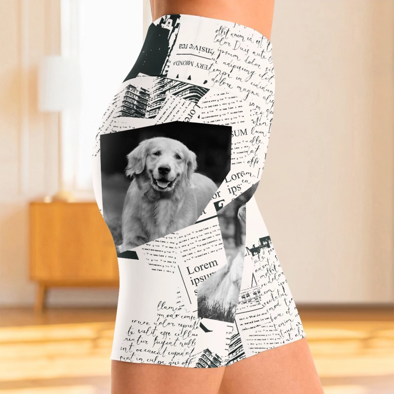 Custom Photo Fetch Vibes Only - Dog & Cat Personalized Custom Biker Leggings - Gifts For Pet Owners, Pet Lovers