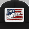 Papa & His Crew - Family Personalized Custom Leather Patch Mesh Cap - 4th Of July, Gift For Dad, Grandpa