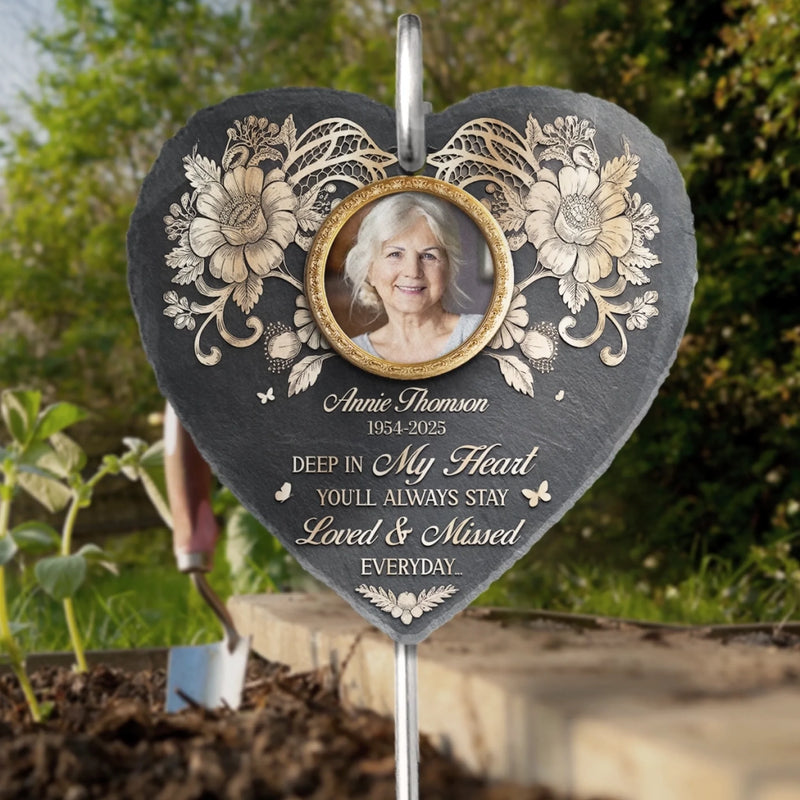 Custom Photo Always In My Heart - Memorial Personalized Memorial Garden Slate & Hook - Sympathy Gift For Family Members