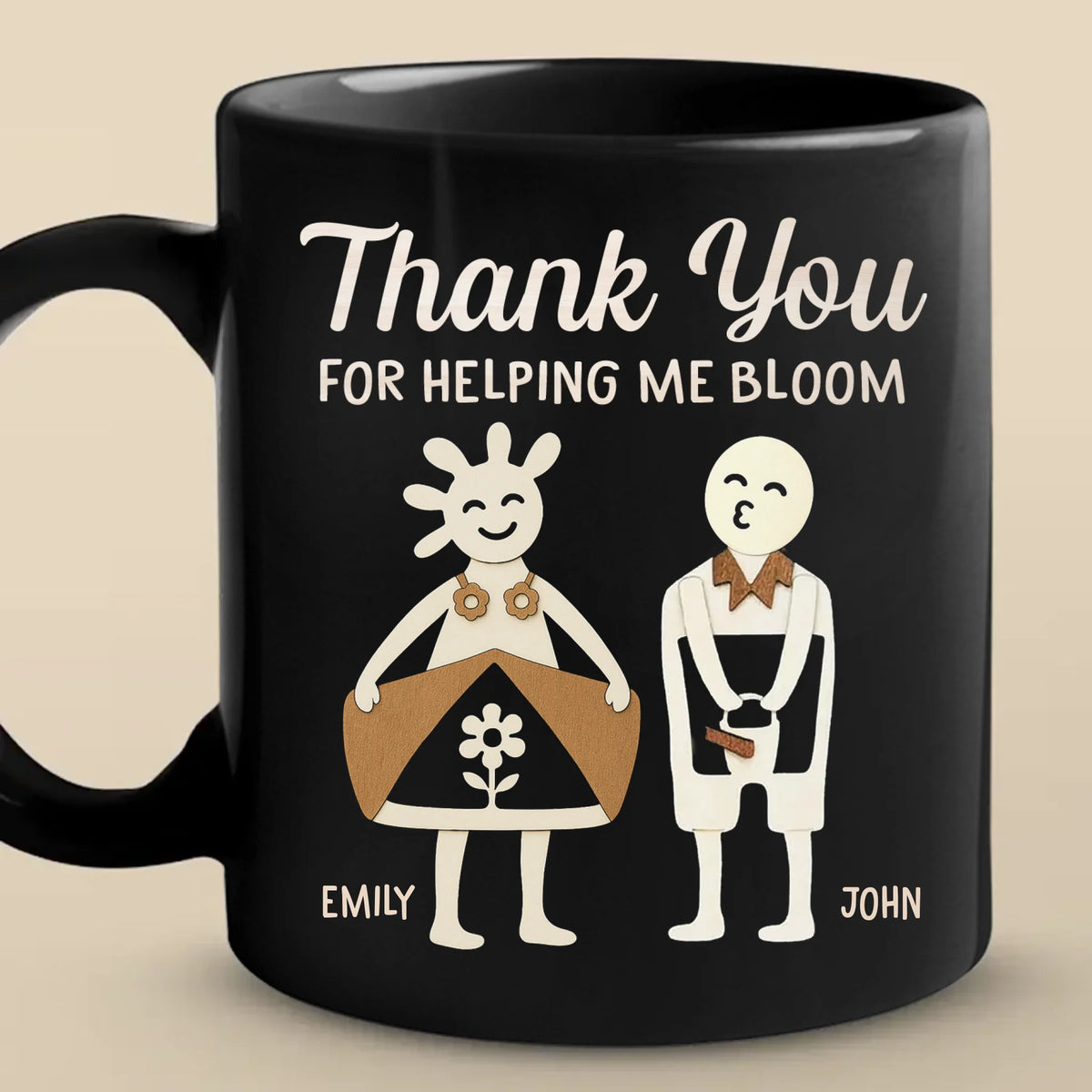 Merci de m'avoir aidé à fleurir - Tasse noire personnalisée pour couple - Cadeau pour mari et femme, anniversaire