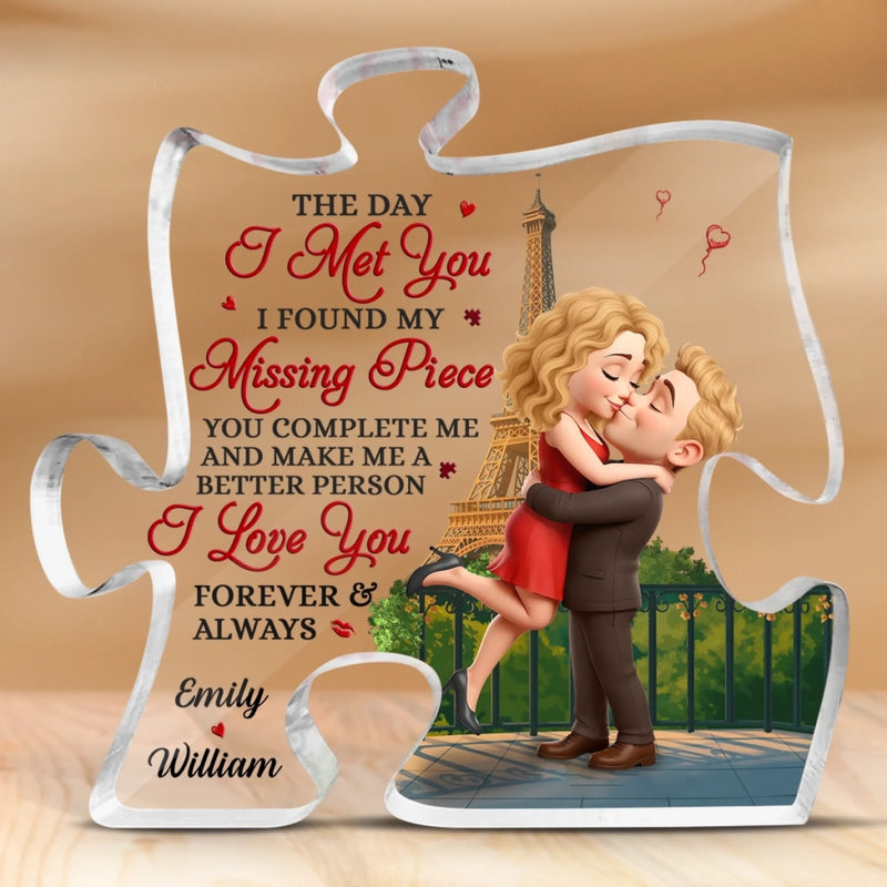 Love Since Day One - Couple Personalized Custom Puzzle Shaped Acrylic Plaque - Gift For Husband Wife, Anniversary